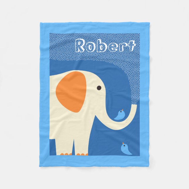 Elefant und blaue Vogel-Fleecedecke Fleecedecke (Vorderseite)