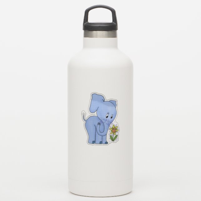 Elefant und Blume Aufkleber (Wassserflasche)