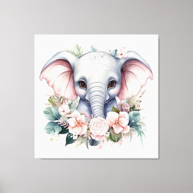 Elefant und Blume Leinwanddruck (Vorderseite)