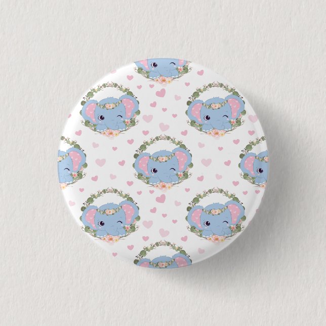 Elefant und Blume Tattoo Button (Vorderseite)