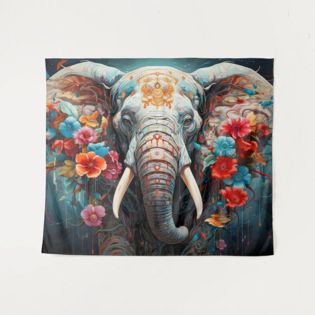 Elefant und Blume Wandteppich (Vorderseite (Horizontal))