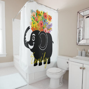 Elefant und Blumen Duschvorhang
