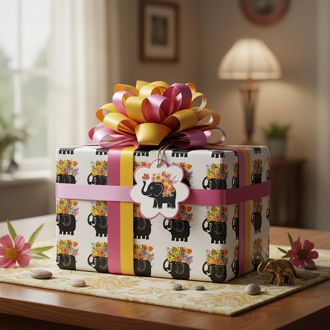 Elefant und Blumen Geschenkpapier (Von Creator hochgeladen)