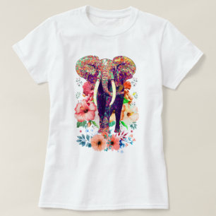 Elefant-und Blumen-T - Shirt
