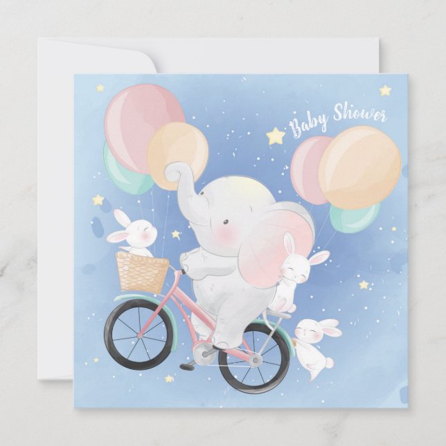 Elefant und Bunnies Kinderdusche Einladung (Vorderseite)
