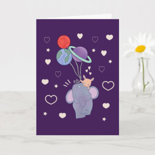 Elefant und Hase Weltraum-Ballonfahrt Whimsical Karte