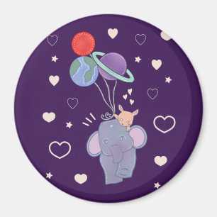 Elefant und Hase Weltraum-Ballonfahrt Whimsical Magnet