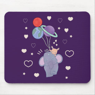 Elefant und Hase Weltraum-Ballonfahrt Whimsical Mousepad