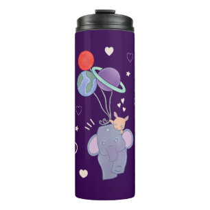 Elefant und Hase Weltraum-Ballonfahrt Whimsical Thermosbecher