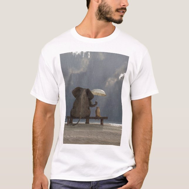 Elefant und Hund sitzen unter dem Regen Graphic T- T-Shirt (Vorderseite)