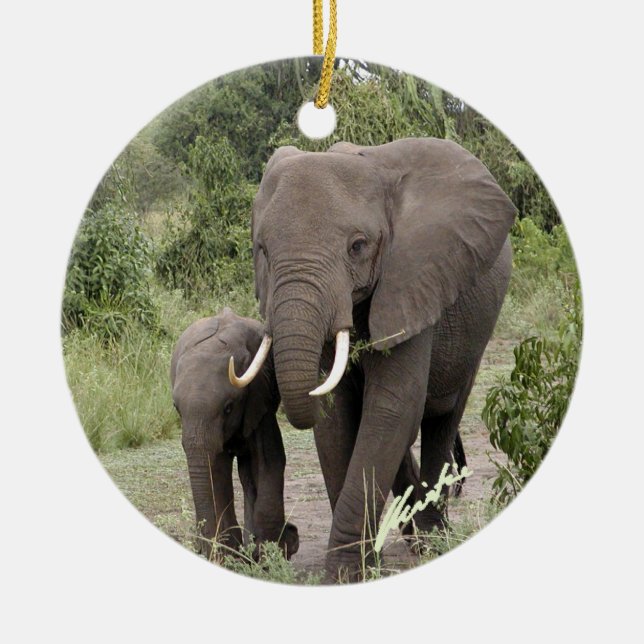 Elefant-und Kalb-Verzierung (2-sided) Keramik Ornament (Vorne)