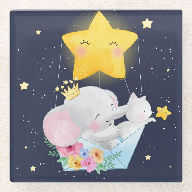 Elefant und Kitte Glasuntersetzer (Vorderseite)