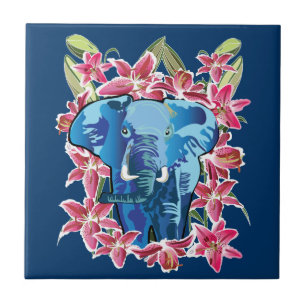 Elefant und Lilie Fliese