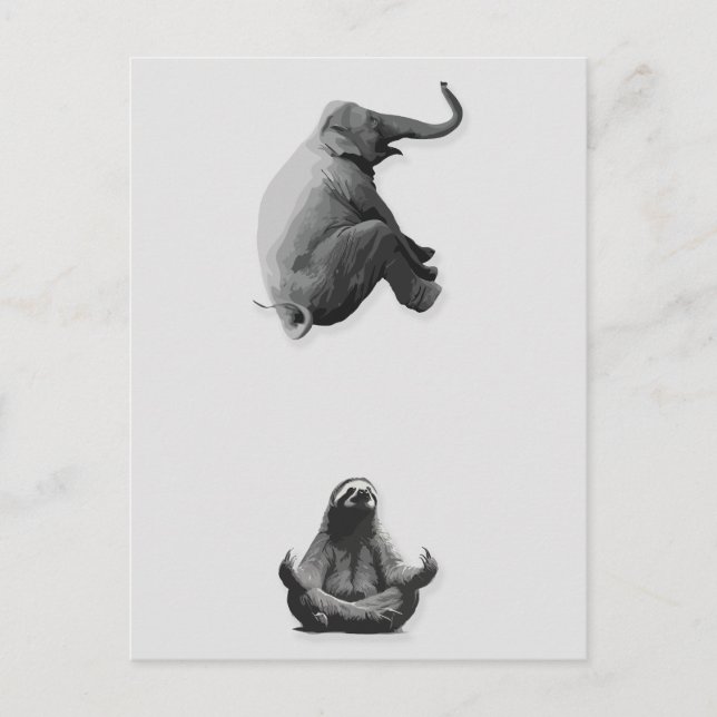Elefant und meditierende Sloth Harmonie Postkarte (Vorderseite)