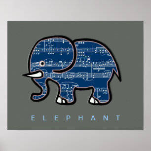Elefant und Musiknoten Poster