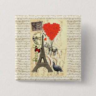 Elefant und rote Herzballons im Vintage-Stil Button