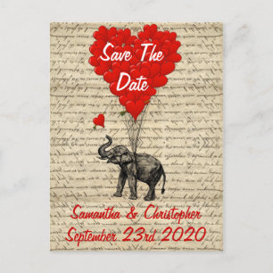 Elefant und rotes Herz Save the Date Ankündigungspostkarte