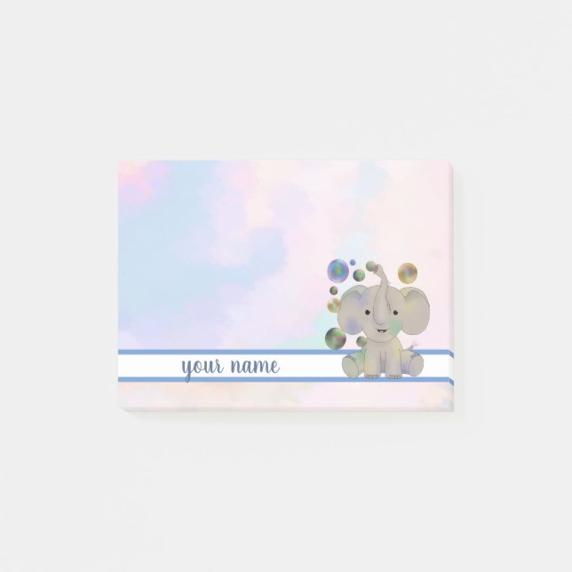 Elefant und Seifenblasen Post-it Klebezettel (Vorderseite)