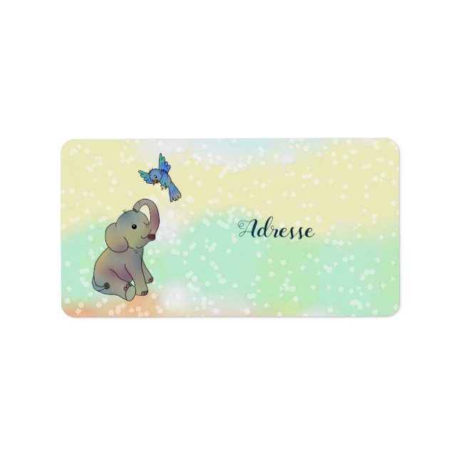 Elefant und Vogel Adressaufkleber (Vorne)