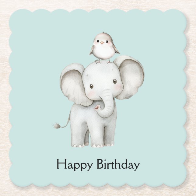 Elefant und Vogel beste Freunde Mint Geburtstag Untersetzer (Vorderseite)