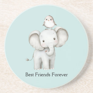 Elefant und Vogel beste Freunde Mint Getränkeuntersetzer