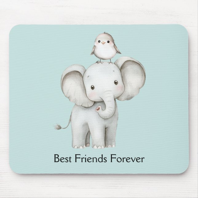 Elefant und Vogel beste Freunde Mint Mousepad (Vorne)