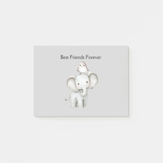 Elefant und Vogel beste Freunde Post-it Klebezettel (Vorderseite)