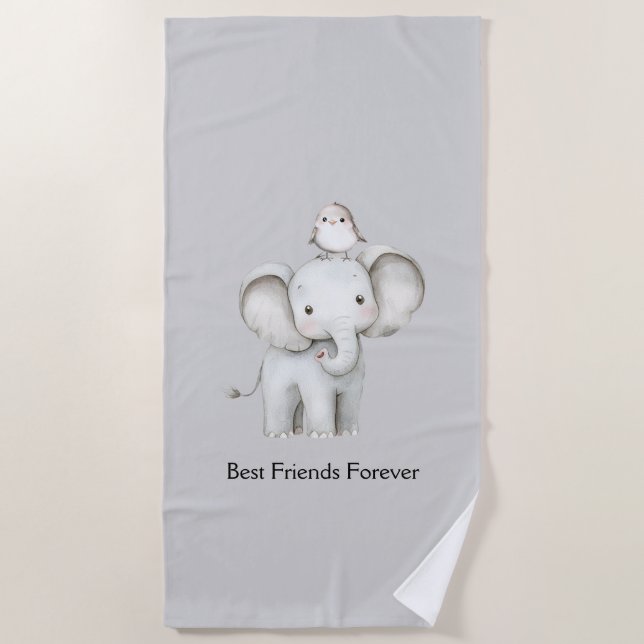 Elefant und Vogel beste Freunde Strandtuch (Vorderseite)