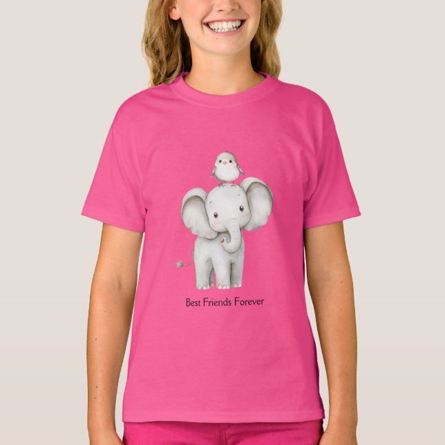 Elefant und Vogel beste Freunde  T-Shirt (Vorderseite)