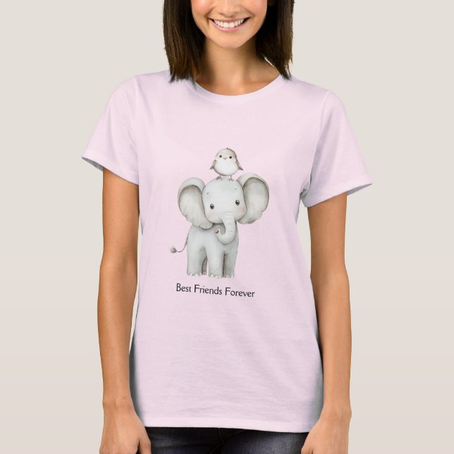 Elefant und Vogel beste Freunde  T-Shirt (Vorderseite)
