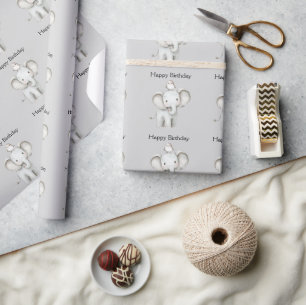 Elefant und Vogel Geburtstag Geschenkpapier