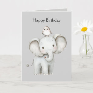 Elefant und Vogel Geburtstag Karte