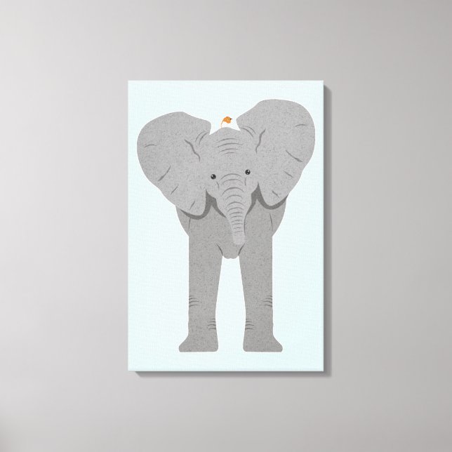 Elefant und Vogel Leinwanddruck (Vorderseite)