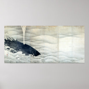 Elefant-und Wal-Schirme durch Ito Jakuchu Poster