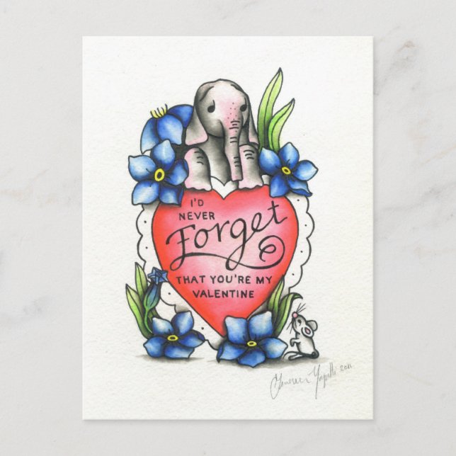 Elefant-Valentinsgruß Feiertagspostkarte (Vorderseite)