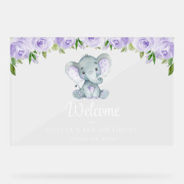 Elefant, violette Blumen, Empfang zum ersten Gebur Acrylschild