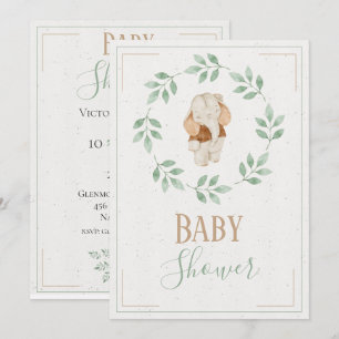 Elefant Wasserfarben Kranz Baby Shower Einladung