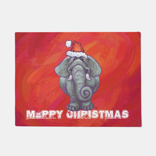 Elefant-Weihnachten auf Rot Fußmatte (Vorderseite)