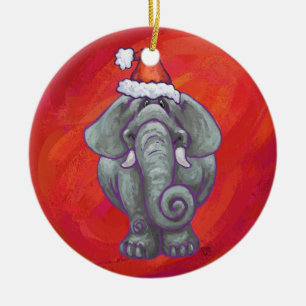 Elefant-Weihnachten auf Rot Keramik Ornament