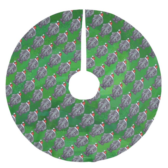Elefant-Weihnachten Polyester Weihnachtsbaumdecke (Vorderseite)