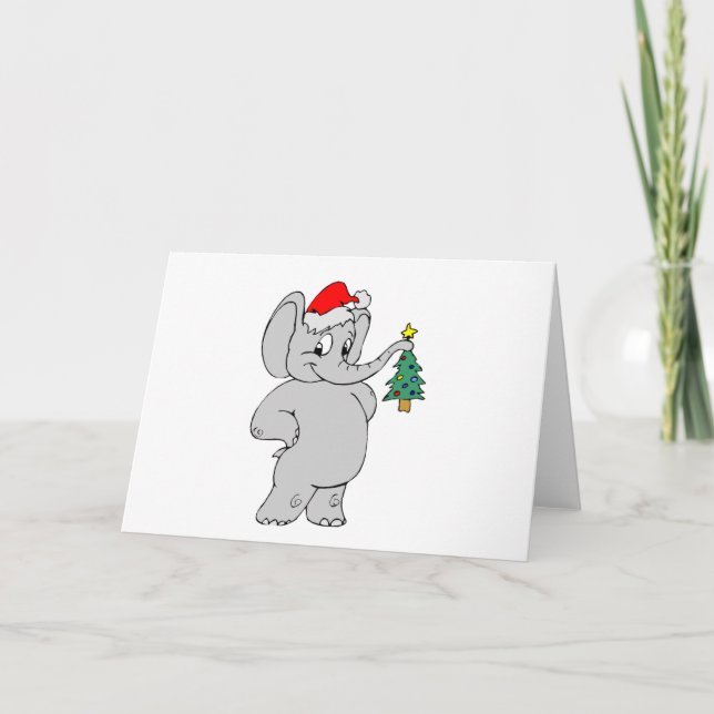 Elefant (Weihnachtsmannmütze) Feiertagskarte (Vorderseite)