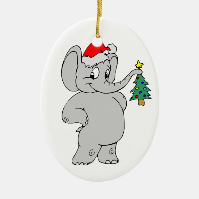 Elefant-Weihnachtsmannmütze Keramikornament (Vorne)