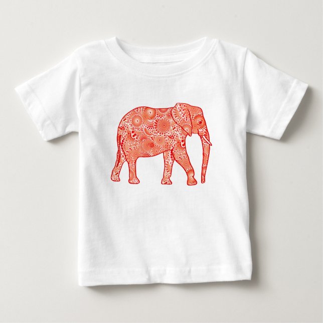 Elefant wirbelnd Fraktal - orange und weiß Baby T-shirt (Vorderseite)