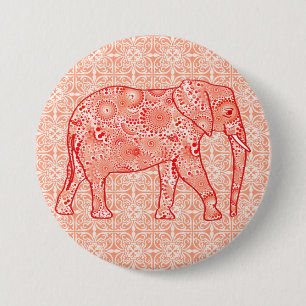 Elefant wirbelnd Fraktal - orange und weiß Button