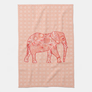 Elefant wirbelnd Fraktal - orange und weiß Geschirrtuch