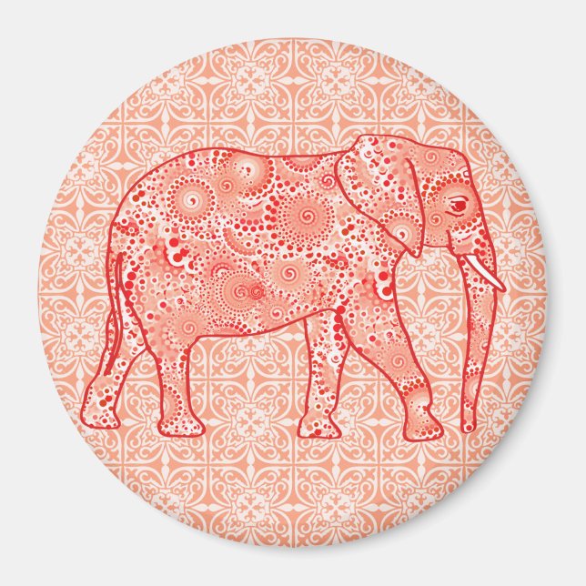 Elefant wirbelnd Fraktal - orange und weiß Magnet (Vorne)