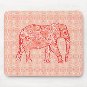 Elefant wirbelnd Fraktal - orange und weiß Mousepad