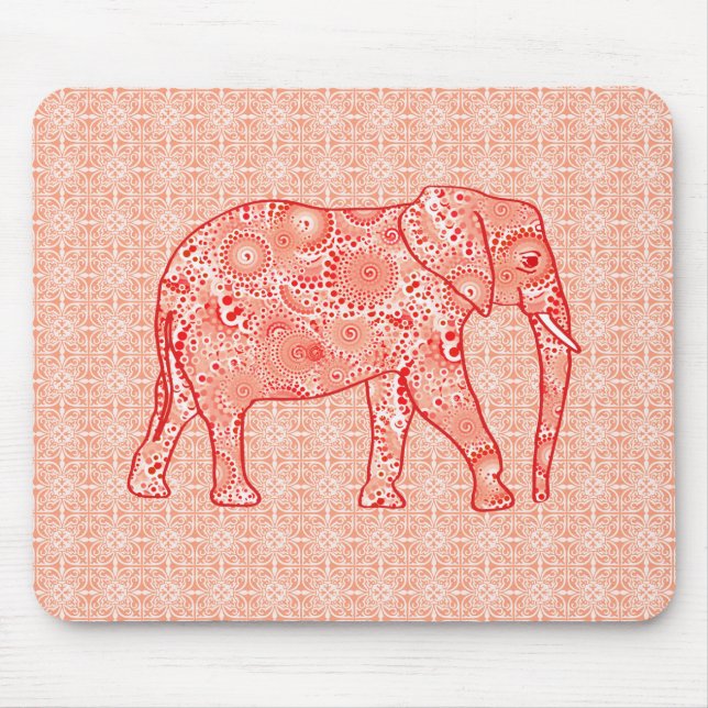 Elefant wirbelnd Fraktal - orange und weiß Mousepad (Vorne)