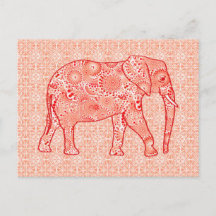 Elefant wirbelnd Fraktal - orange und weiß Postkarte