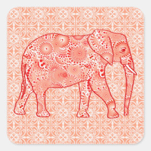 Elefant wirbelnd Fraktal - orange und weiß Quadratischer Aufkleber